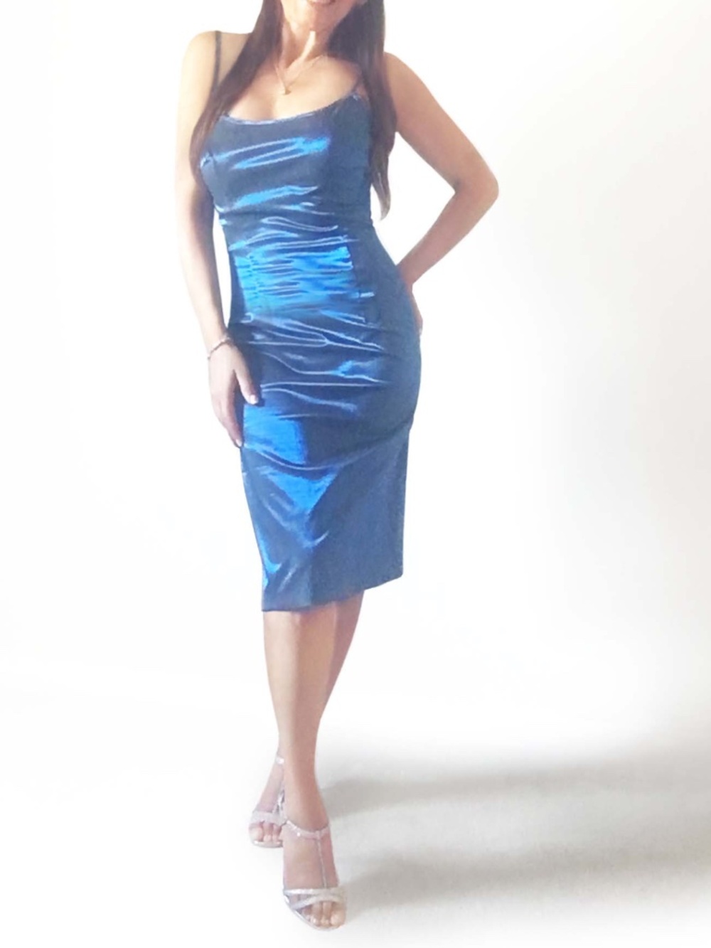 MOSCHINO JEANS Shimmering Blue Scoop Neck Dress